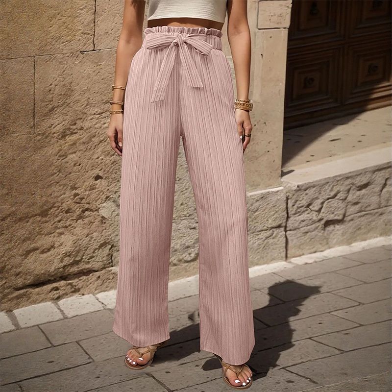 Women's High Waist Wide Leg Palazzo Pants with Tie Belt