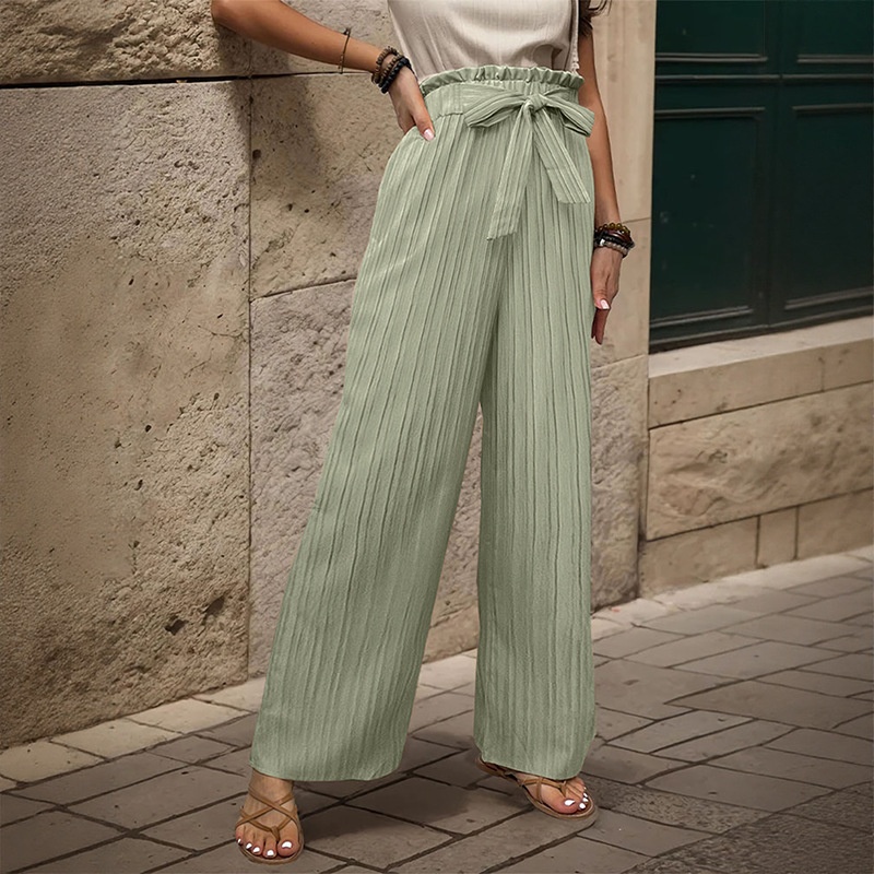 Women's High Waist Wide Leg Palazzo Pants with Tie Belt