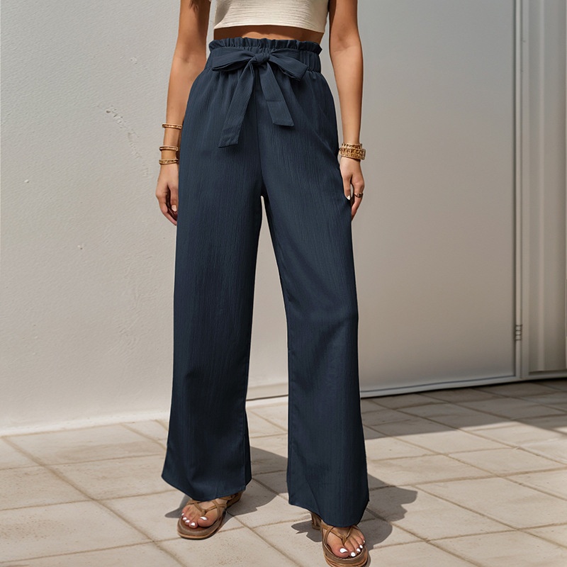 Women's High Waist Wide Leg Palazzo Pants with Tie Belt