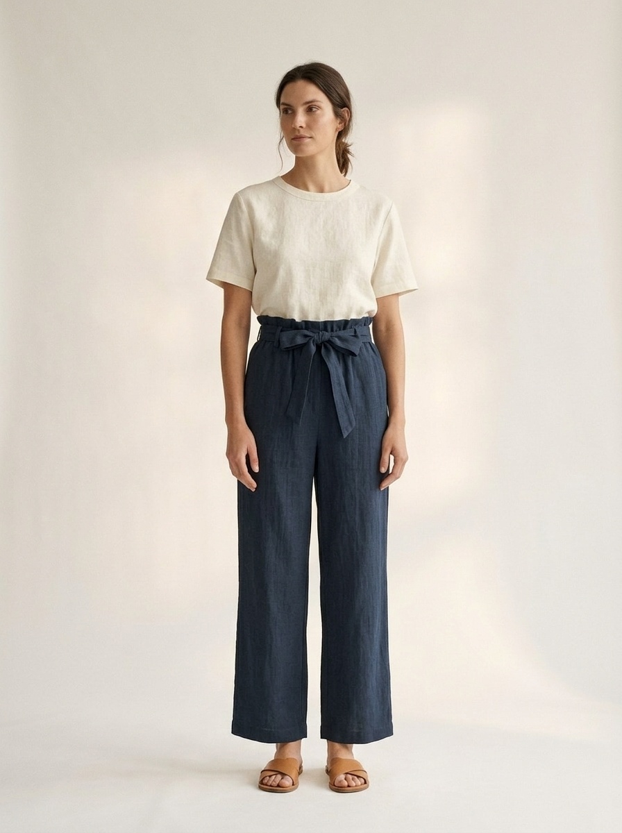 Women's High Waist Wide Leg Palazzo Pants with Tie Belt