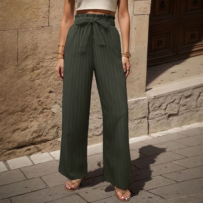 Women's High Waist Wide Leg Palazzo Pants with Tie Belt