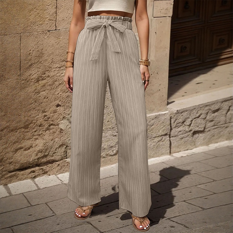 Women's High Waist Wide Leg Palazzo Pants with Tie Belt