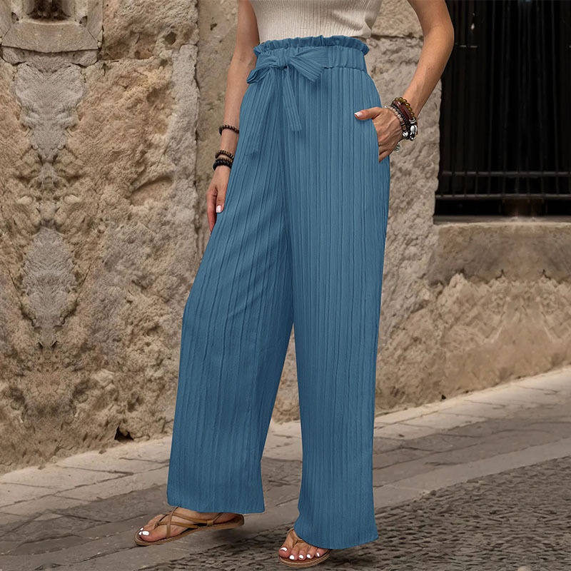 Women's High Waist Wide Leg Palazzo Pants with Tie Belt