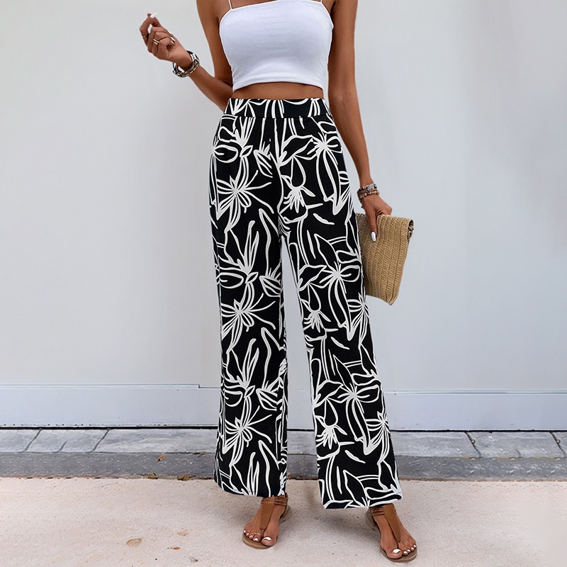 Pantalon palazzo à jambes larges imprimé floral pour femme