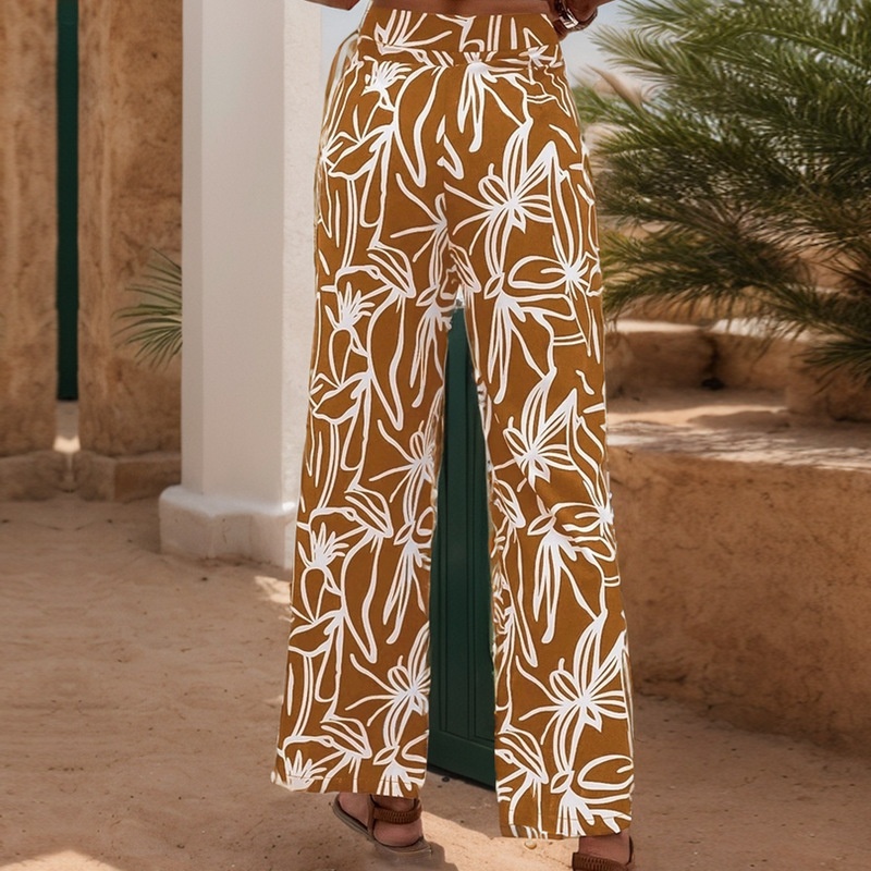 Pantalon palazzo à jambes larges imprimé floral pour femme