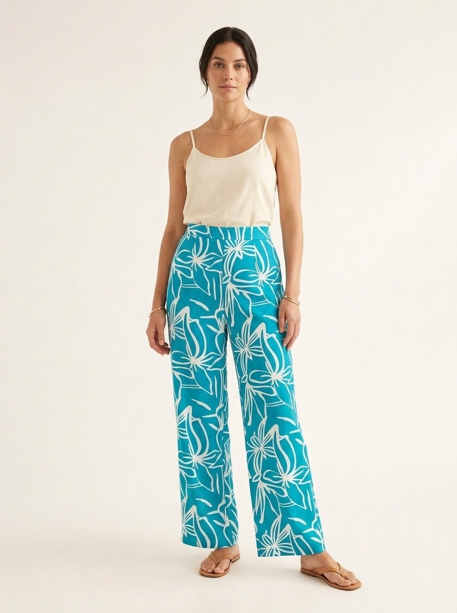 Pantalon palazzo à jambes larges imprimé floral pour femme