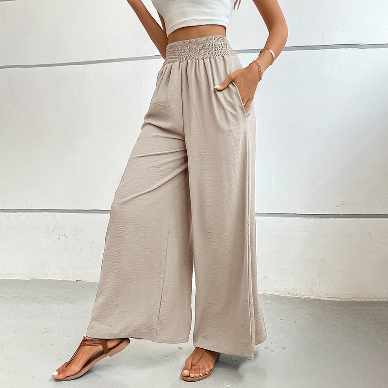 Pantaloni palazzo da donna a vita alta e gamba larga con arricciatura