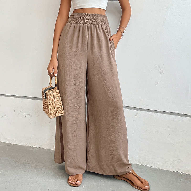 Pantaloni palazzo da donna a vita alta e gamba larga con arricciatura