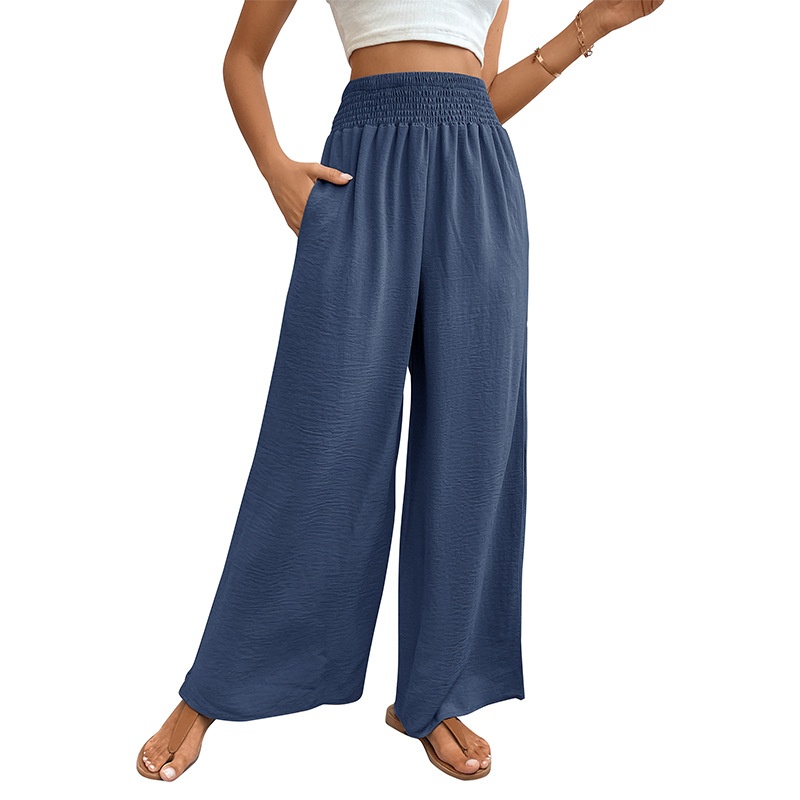 Pantaloni palazzo da donna a vita alta e gamba larga con arricciatura