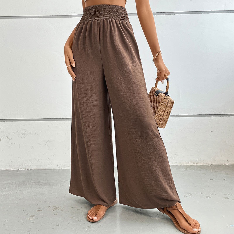 Pantaloni palazzo da donna a vita alta e gamba larga con arricciatura