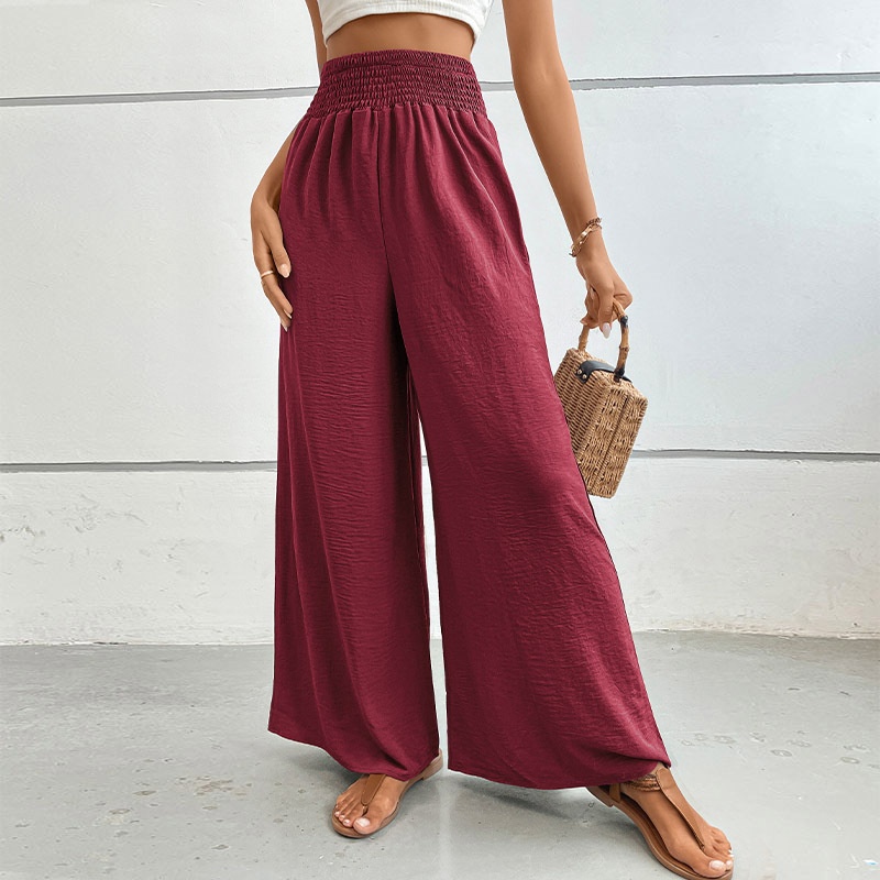 Pantaloni palazzo da donna a vita alta e gamba larga con arricciatura