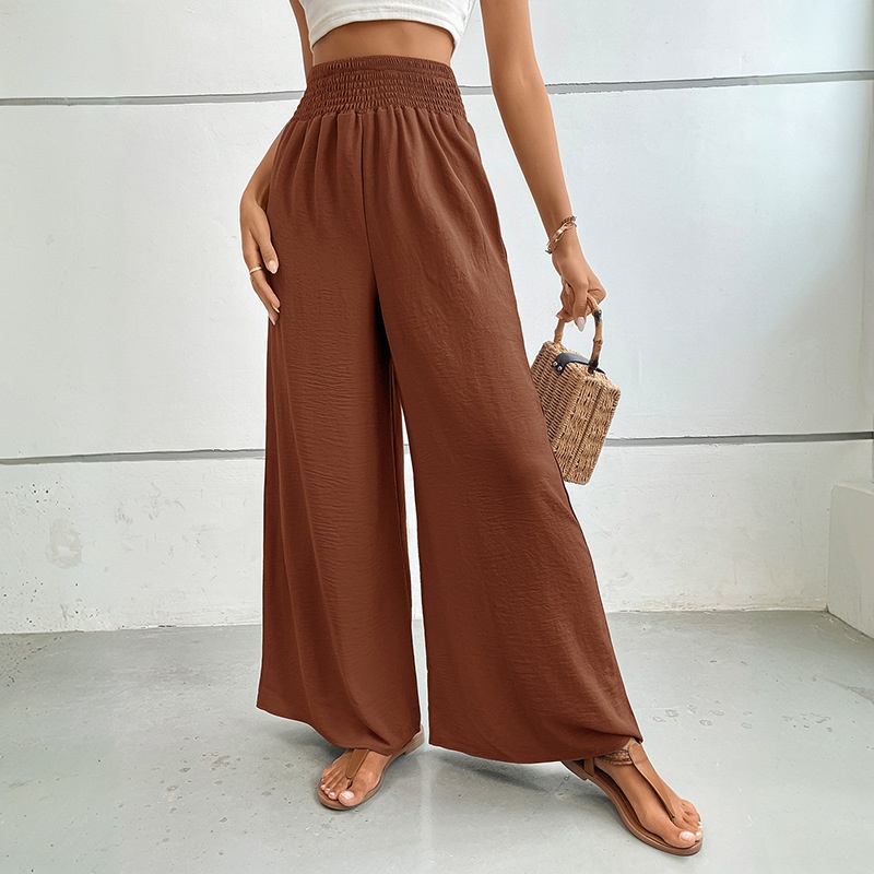 Pantaloni palazzo da donna a vita alta e gamba larga con arricciatura