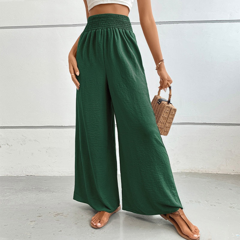 Pantaloni palazzo da donna a vita alta e gamba larga con arricciatura
