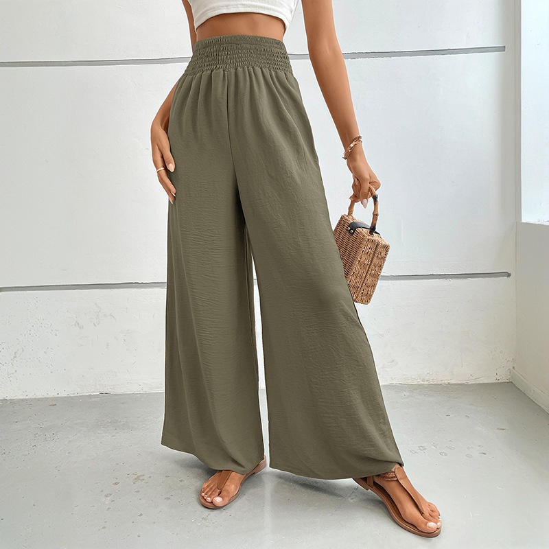 Pantaloni palazzo da donna a vita alta e gamba larga con arricciatura