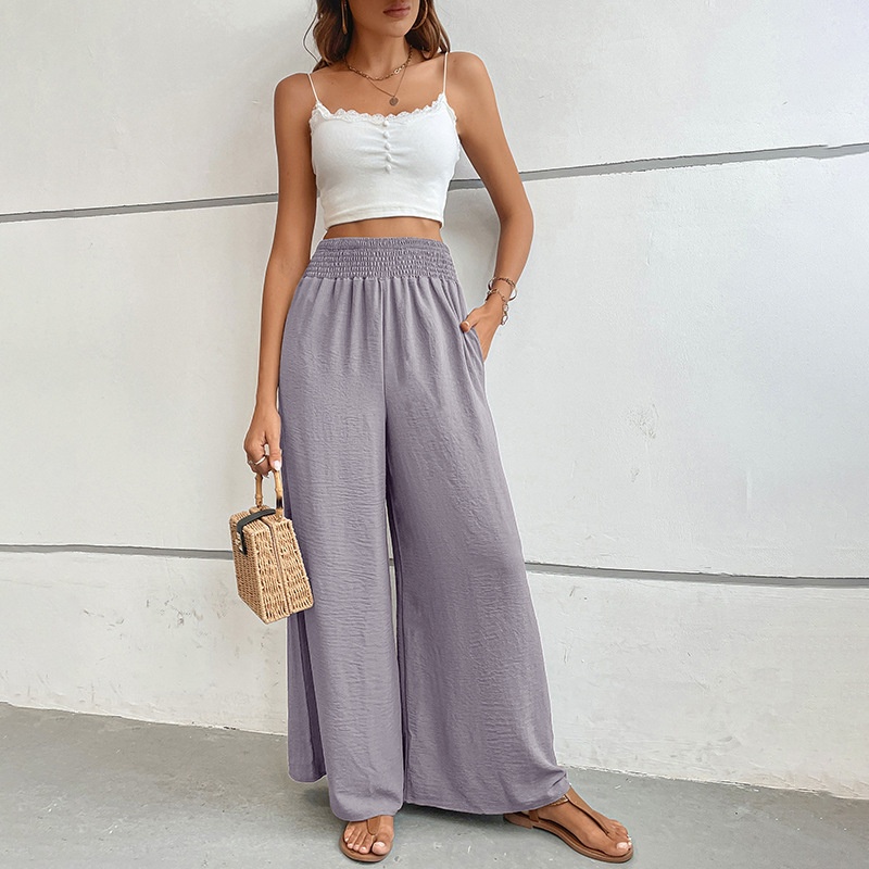 Pantaloni palazzo da donna a vita alta e gamba larga con arricciatura