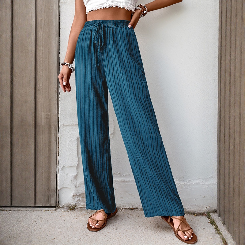 Pantalon de détente côtelé à jambes larges et cordon de serrage pour femme