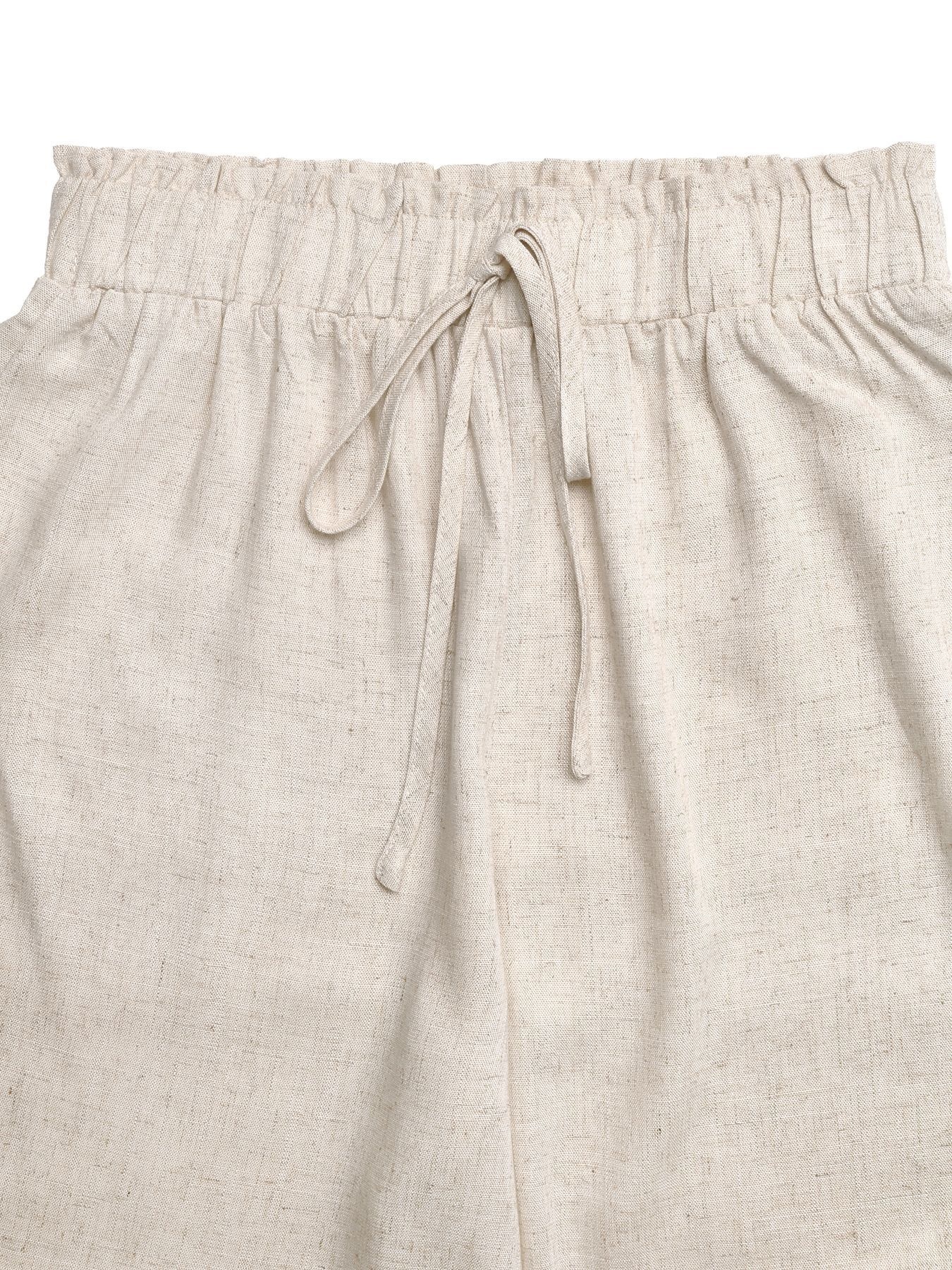Pantalon à jambes larges et cordon de serrage pour femme, en lin mélangé beige