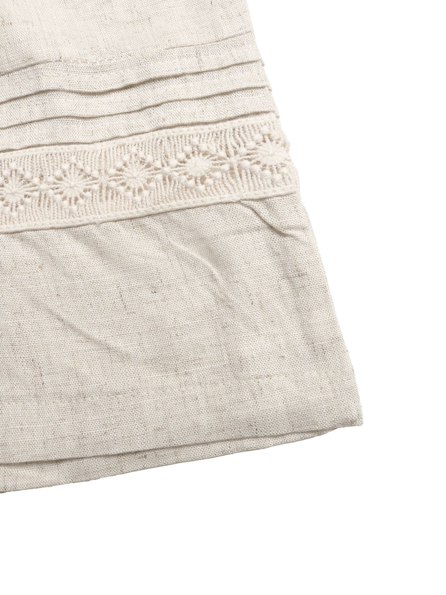 Pantalon à jambes larges et cordon de serrage pour femme, en lin mélangé beige