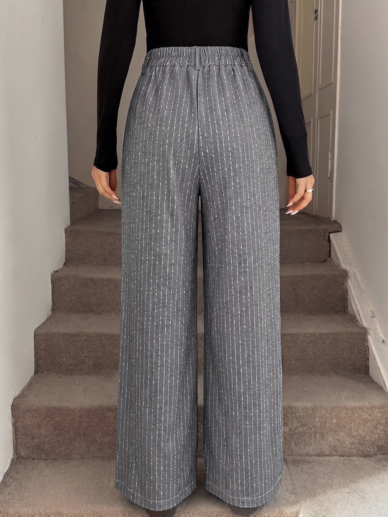 Women's Grey Pinstripe Wide Leg Trousers