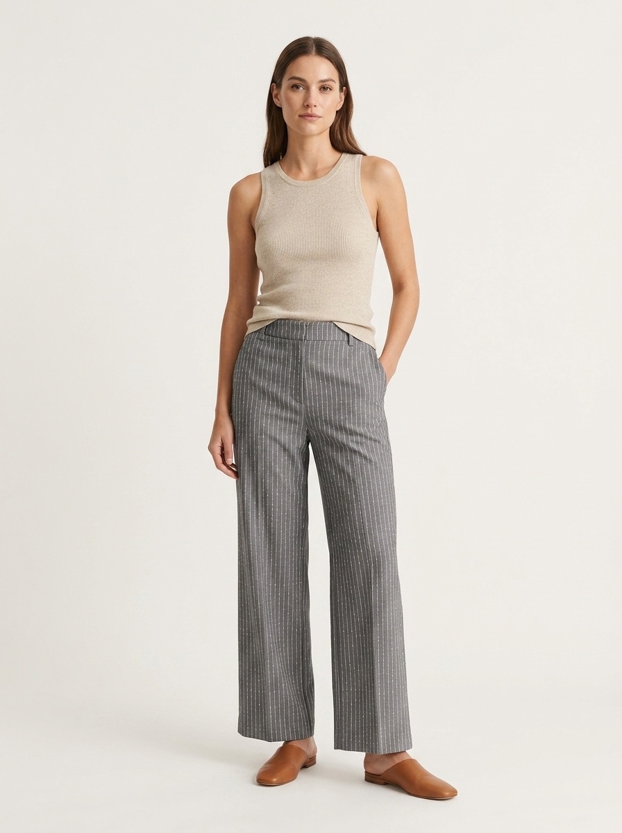 Women's Grey Pinstripe Wide Leg Trousers