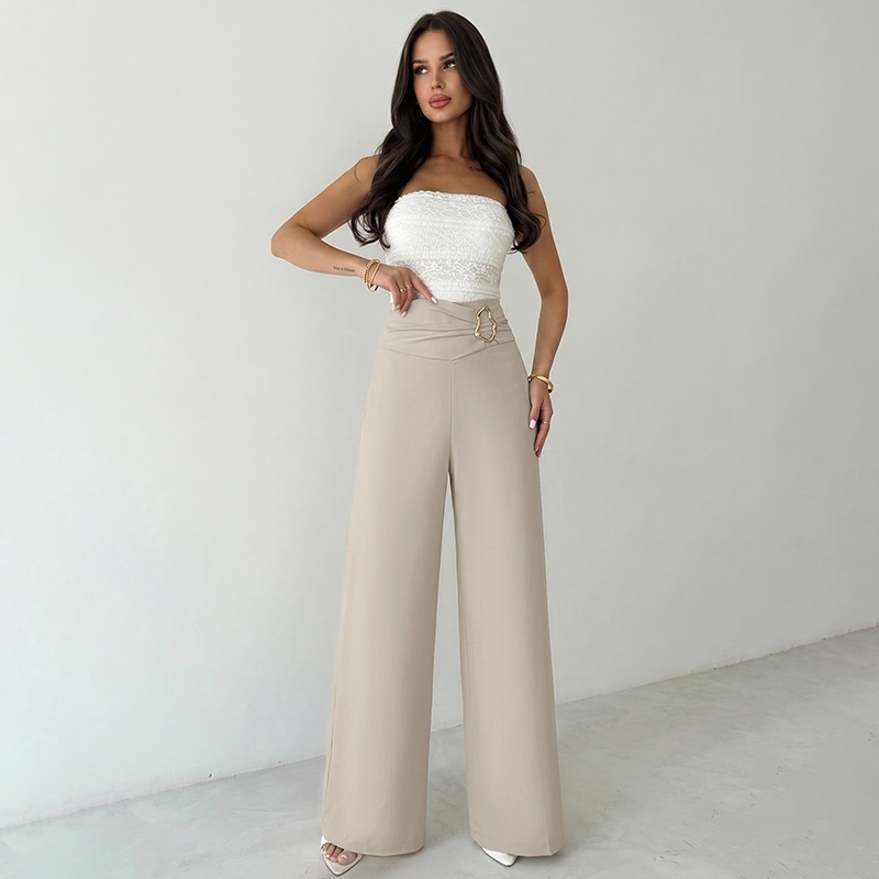 Women's High Waist Wide Leg Trousers with Buckle