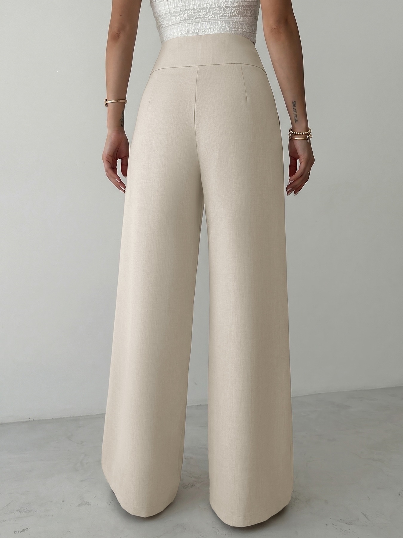 Women's High Waist Wide Leg Trousers with Buckle