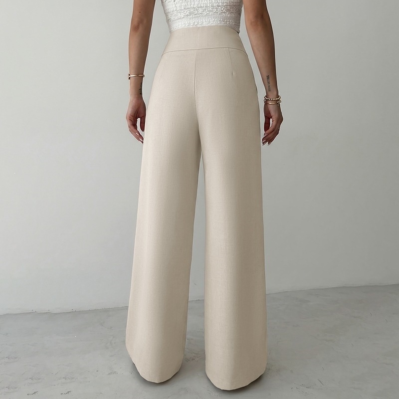 Women's High Waist Wide Leg Trousers with Buckle