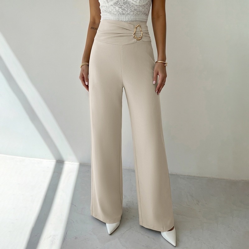 Women's High Waist Wide Leg Trousers with Buckle