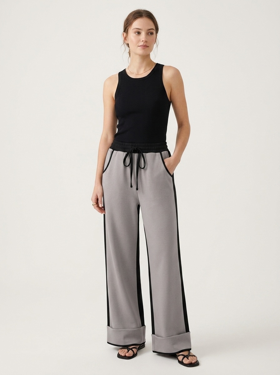 Women's Wide-Leg Contrast Side Stripe Sweatpants