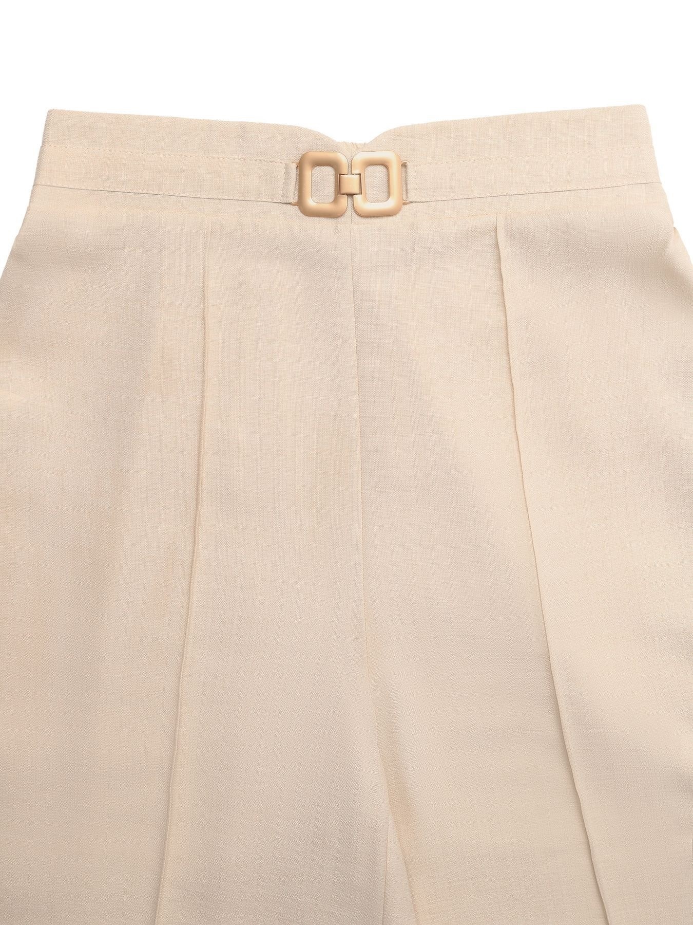 High Waist Wide Leg Trousers with Buckle Accent