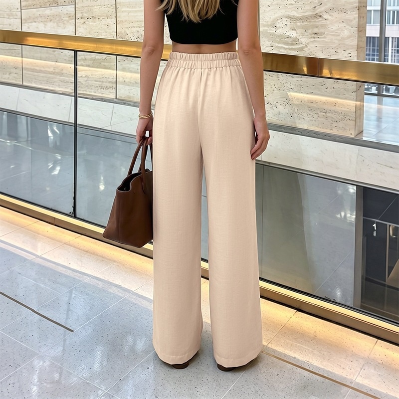 High Waist Wide Leg Trousers with Buckle Accent