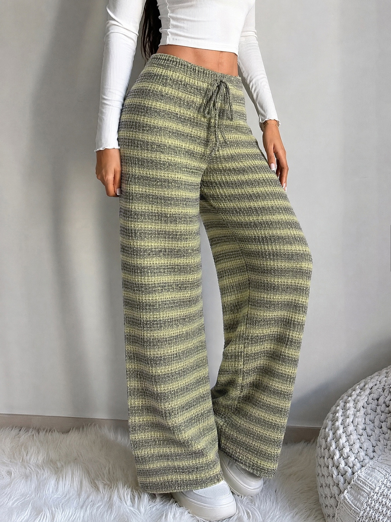 Striped Knit Wide-Leg Lounge Pants