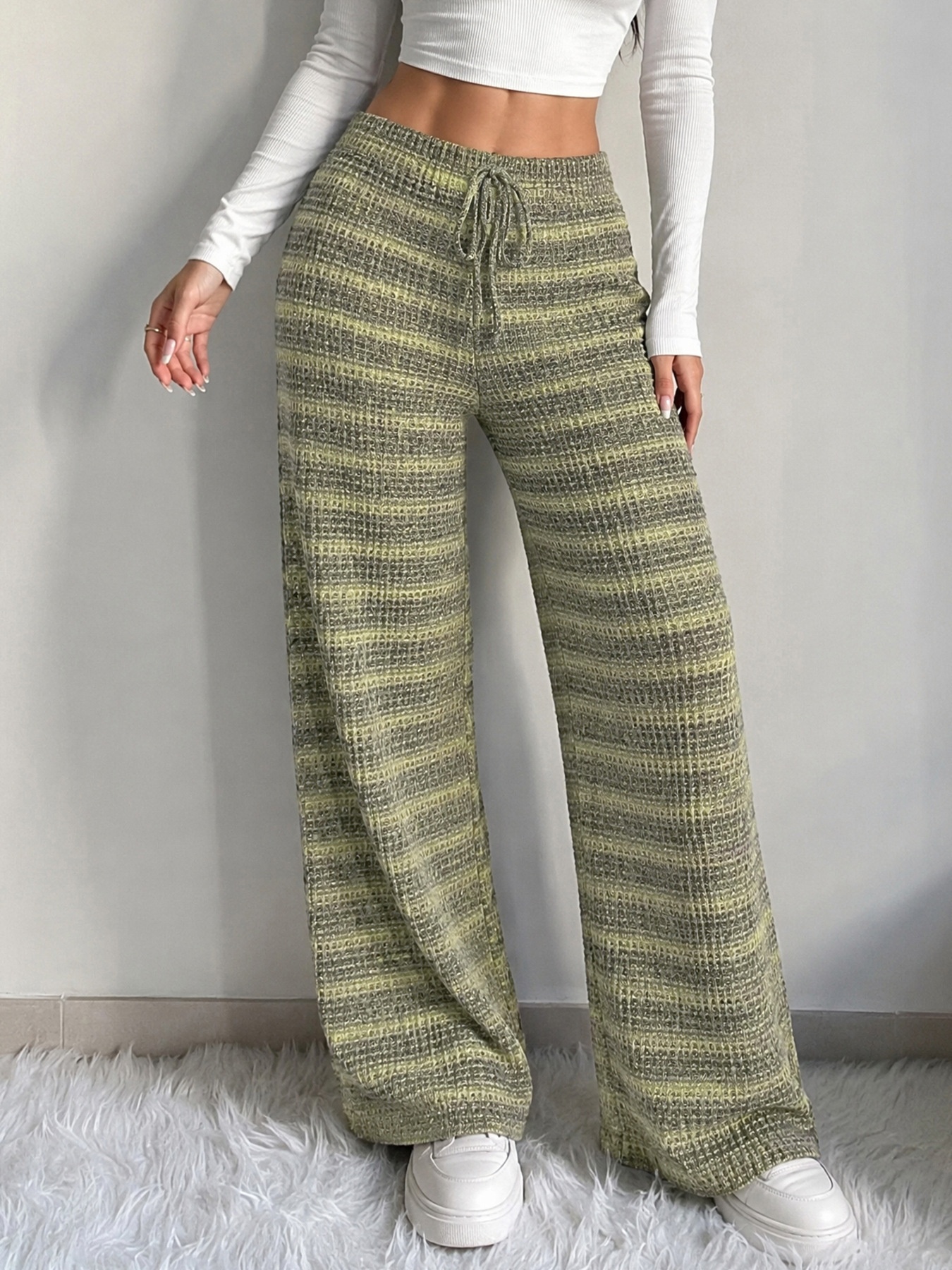 Striped Knit Wide-Leg Lounge Pants