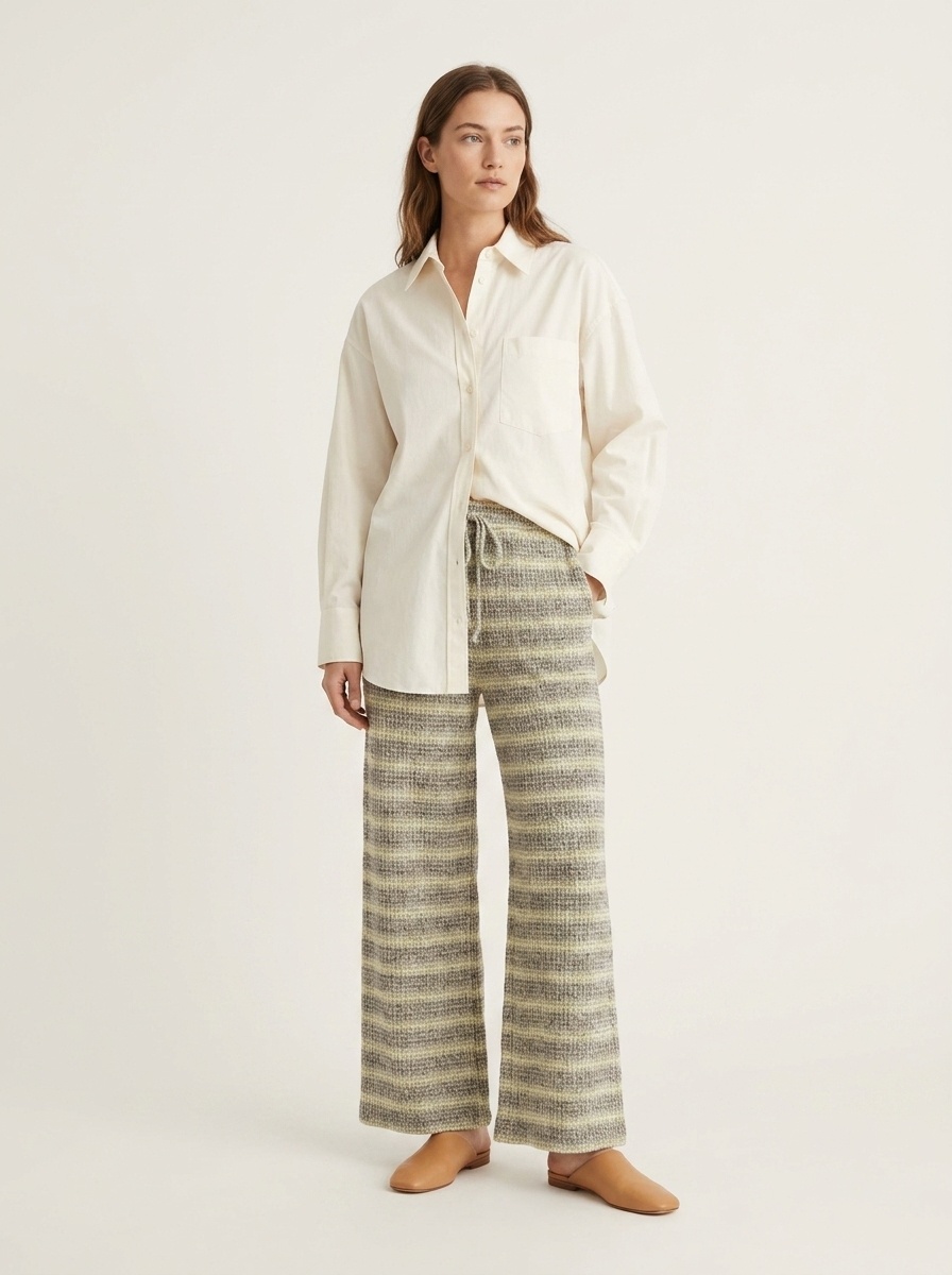 Striped Knit Wide-Leg Lounge Pants