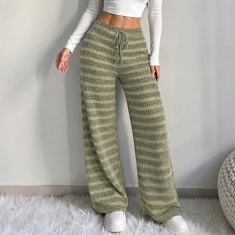 Striped Knit Wide-Leg Lounge Pants