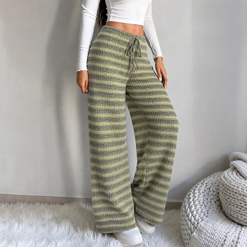 Striped Knit Wide-Leg Lounge Pants