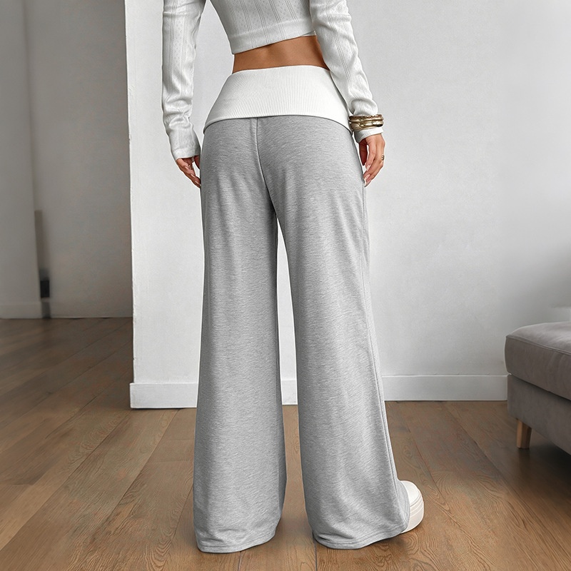 Women's Grey Foldover Waist Wide Leg Pants