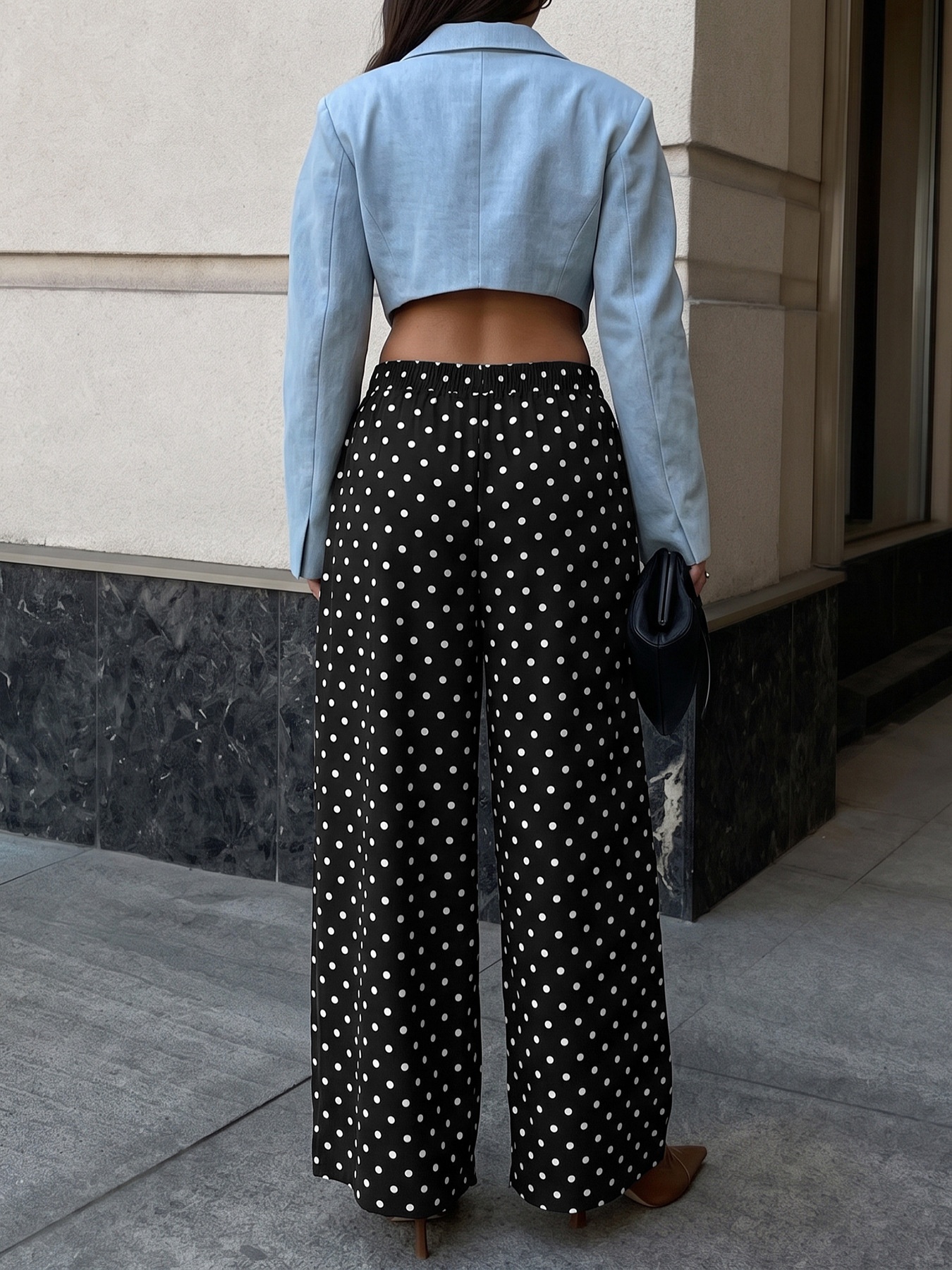 Black Polka Dot High-Waist Wide-Leg Pants