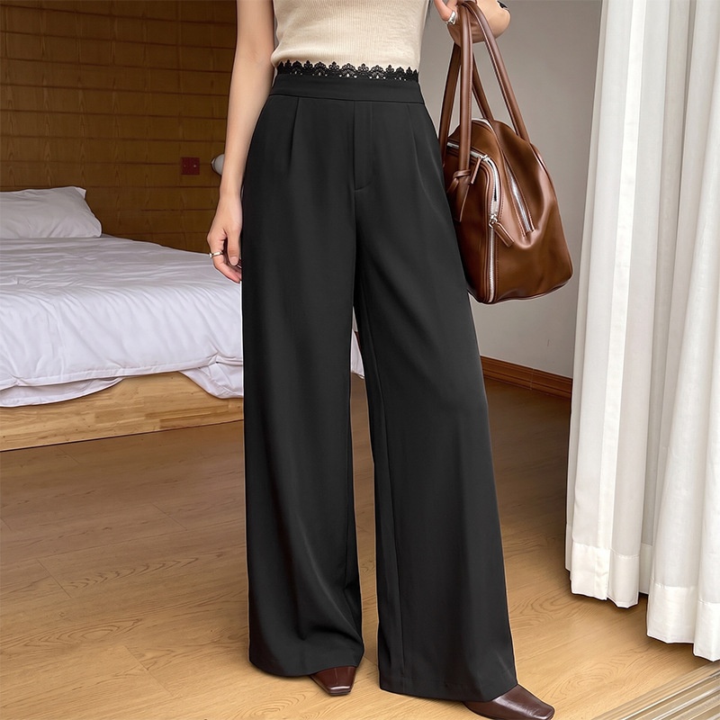 Women's High Waist Lace Trim Wide Leg Trousers