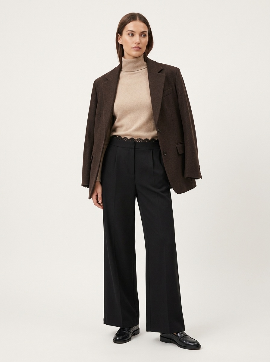 Women's High Waist Lace Trim Wide Leg Trousers