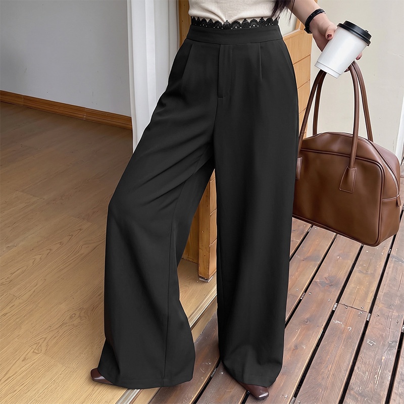 Women's High Waist Lace Trim Wide Leg Trousers