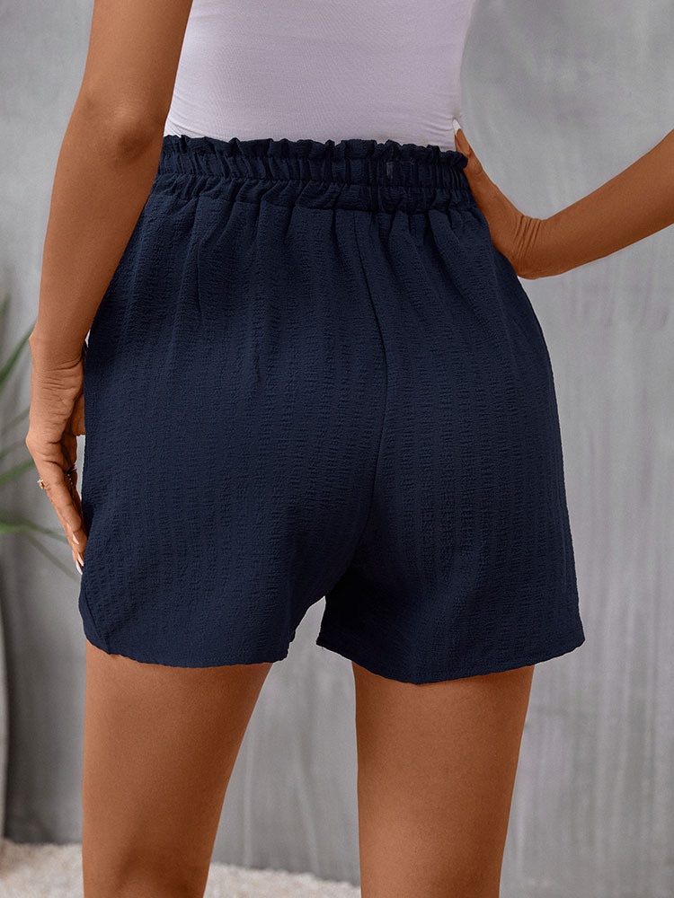 Women's Navy Blue Paperbag Waist Drawstring Casual Shorts