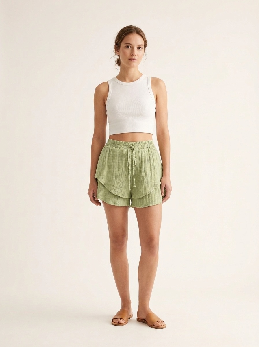 Tiered Ruffle Drawstring Shorts - Crinkle Cotton