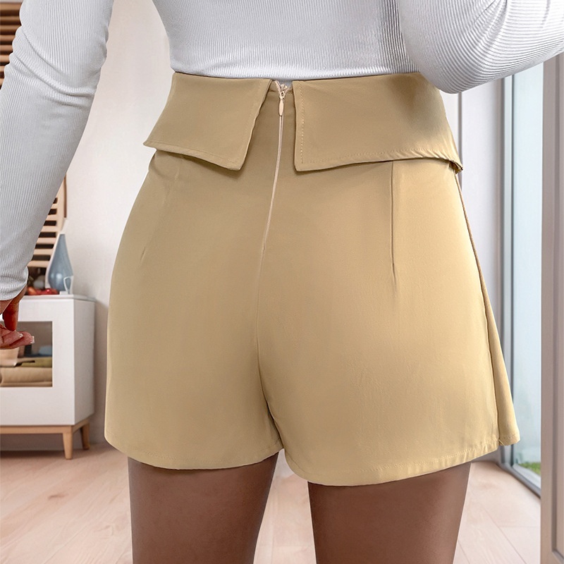 Chique kaki geplooide rokbroek met omslag in de taille.