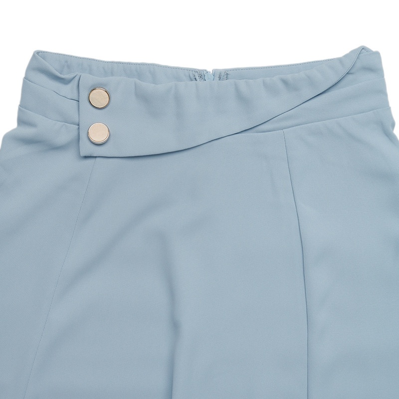 Gonna midi a trapezio a vita alta azzurra con dettaglio a bottoni