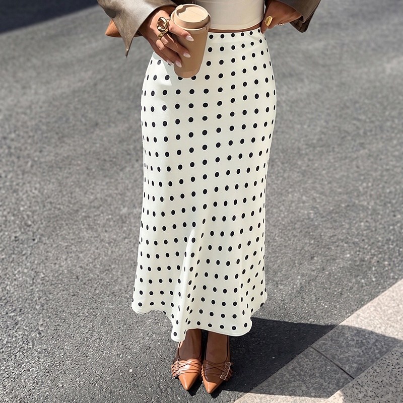 Women's Polka Dot Satin Midi A-Line Slip Skirt