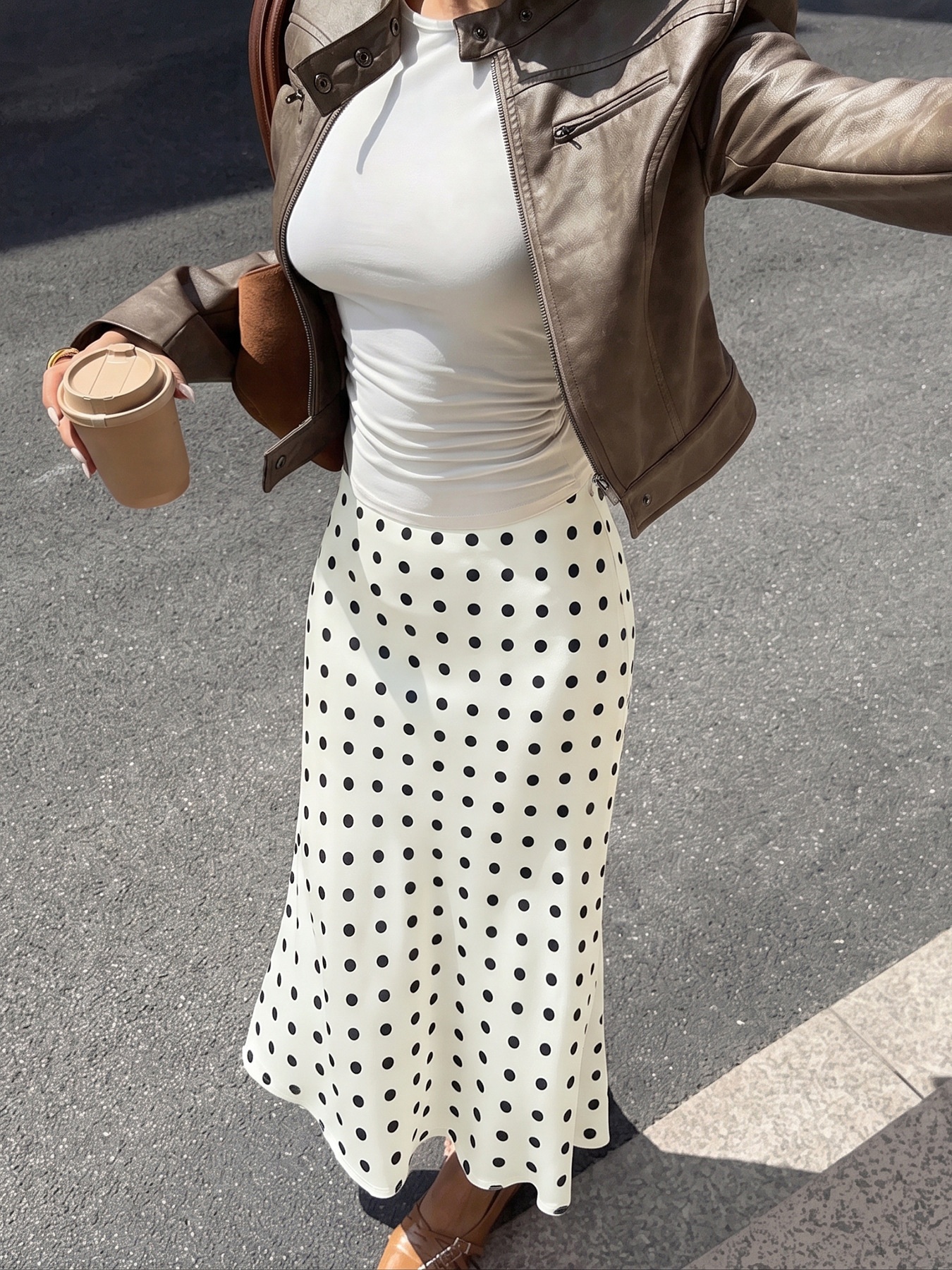 Women's Polka Dot Satin Midi A-Line Slip Skirt