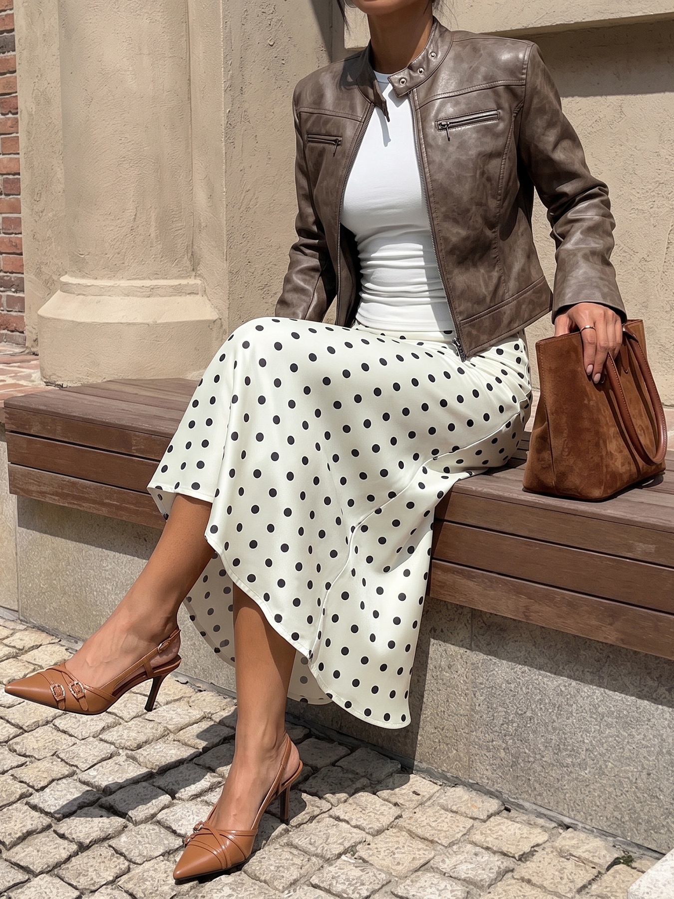 Women's Polka Dot Satin Midi A-Line Slip Skirt