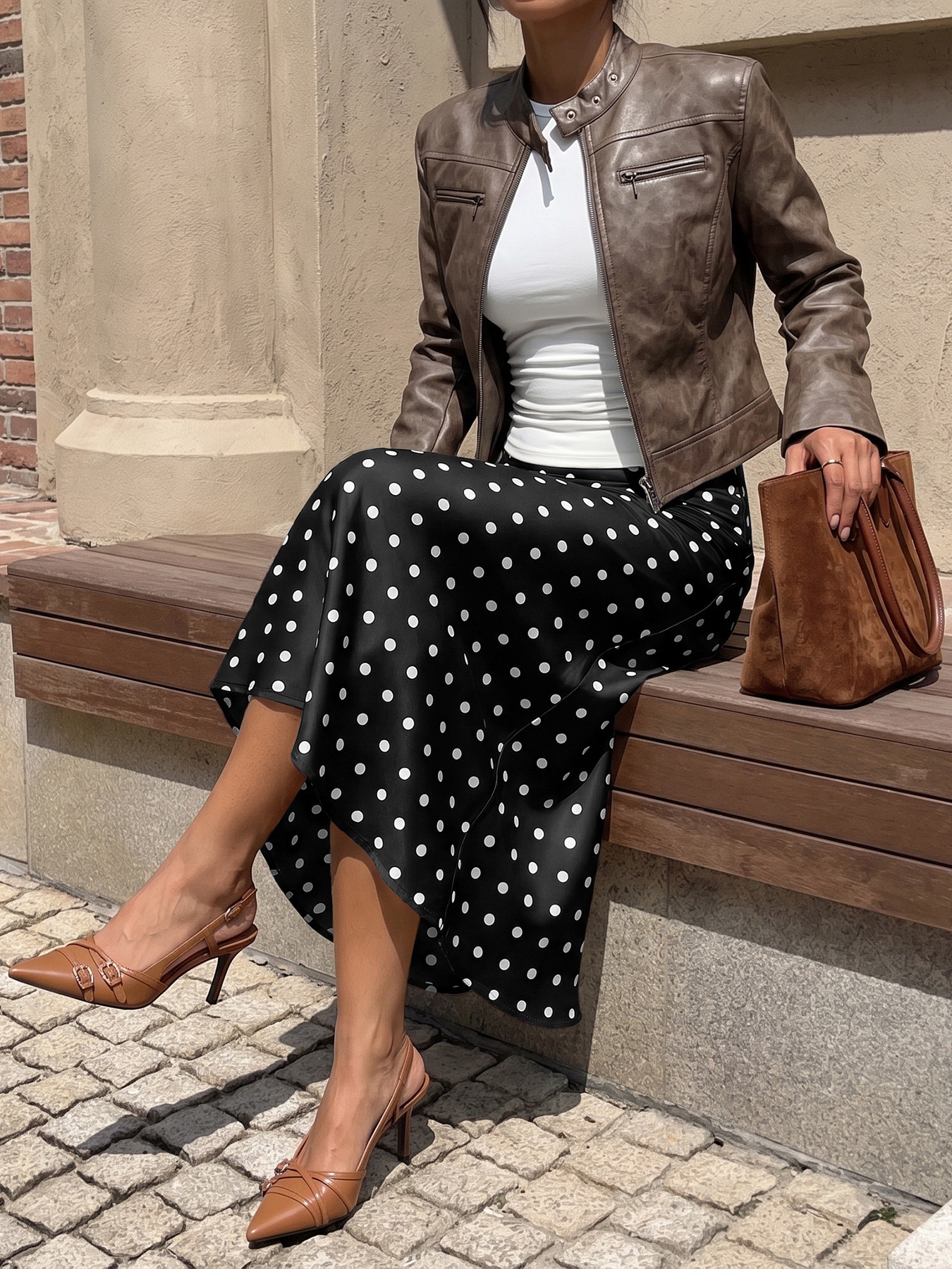 Women's Polka Dot Satin Midi A-Line Slip Skirt