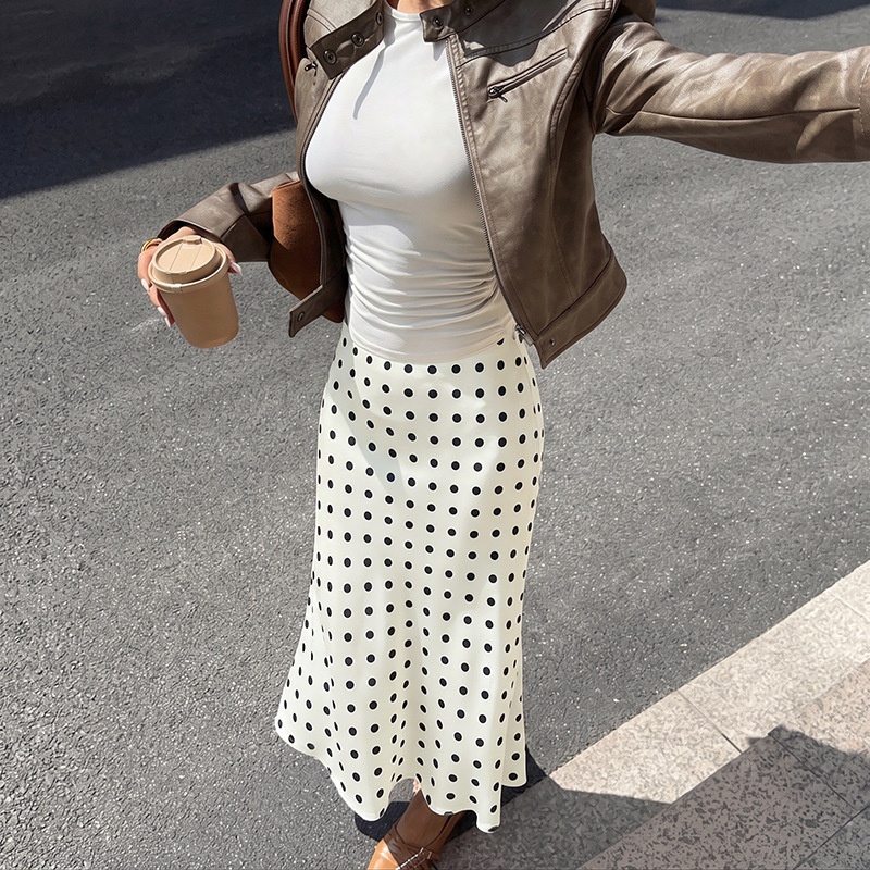 Women's Polka Dot Satin Midi A-Line Slip Skirt